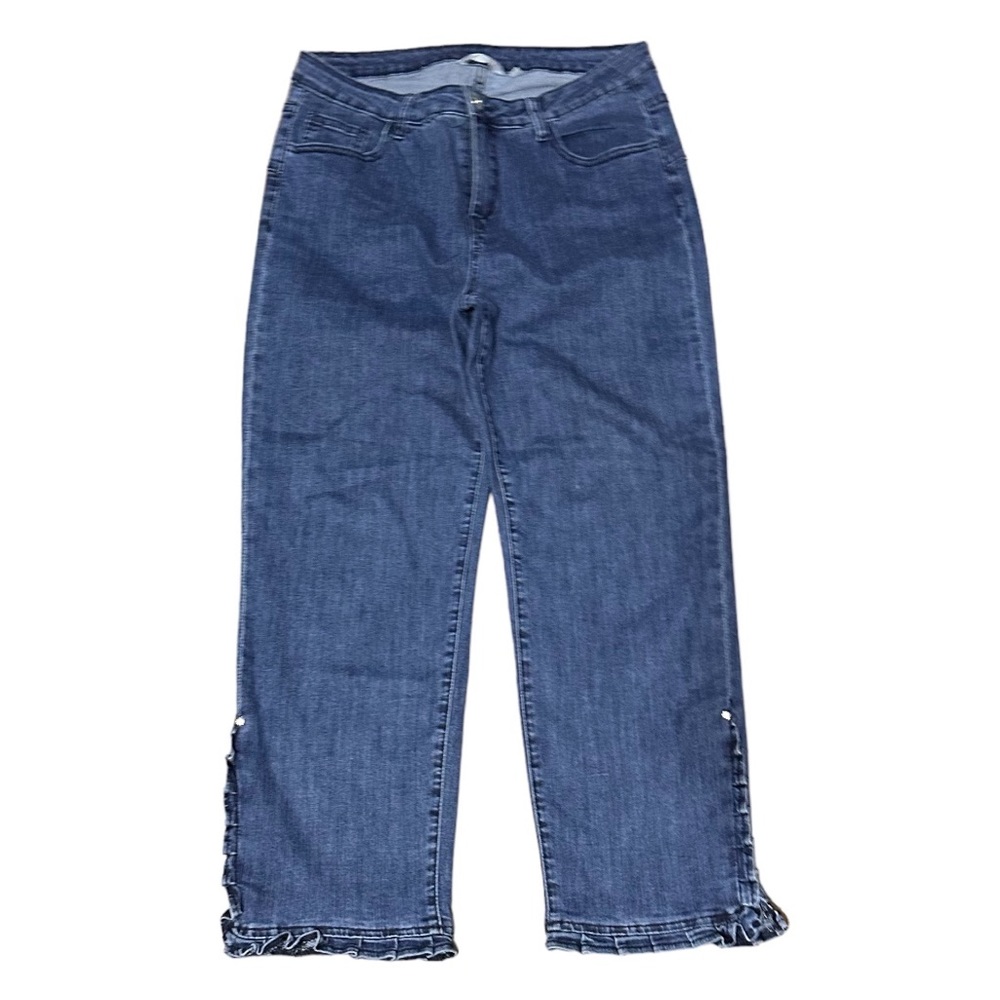 Soft Surroundings Arabella Crop Ruffle Hem Rhinestone Jeans